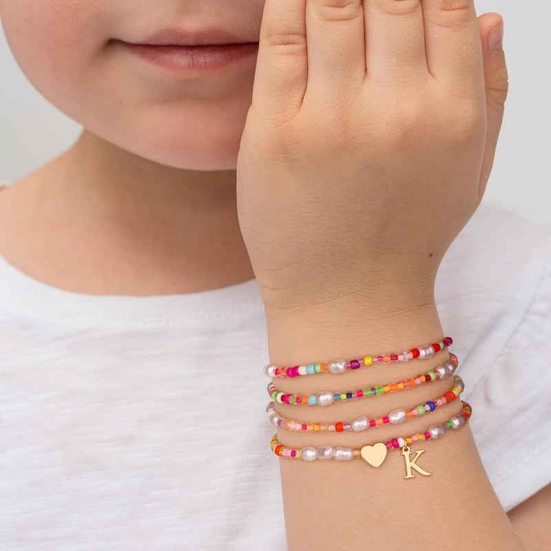 JIAOGE Valentines Day Gifts for Kids Her - 4PCS Gold Stretchable Boho Colorful Beaded Pearl Heart Initial Bracelets for Women Teen Girl Gifts Trendy Stuff Cute Stackable Kids Jewelry Birthday Gifts - Image 5